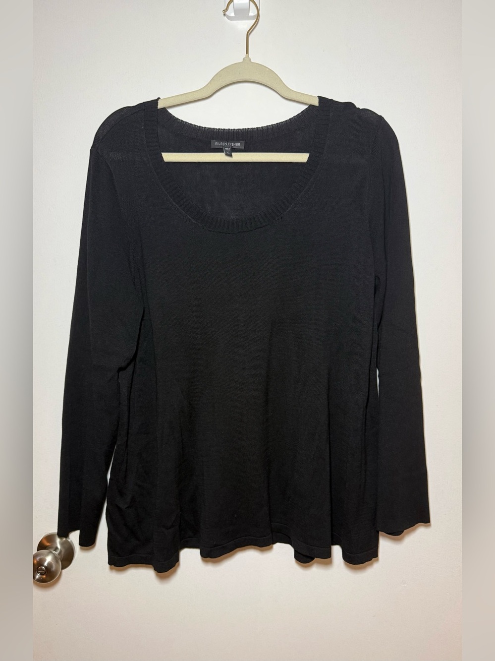 Eileen Fisher Women's Black Scoop Neck Knit Pullover Sweater Silk Blend Size XL